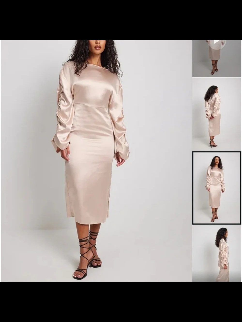 NA-KD Ruched Satin Midi Dress